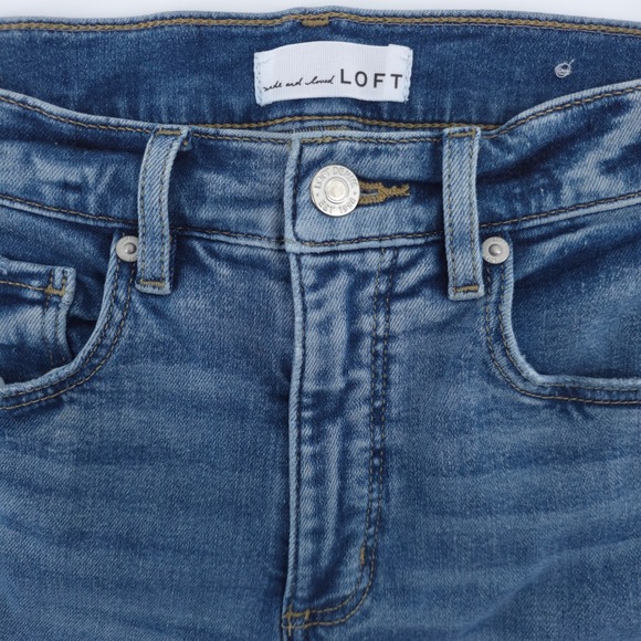 LOFT Women Jeans The Skinny 27/4 Blue Distressed Raw Hem High Rise - Picture 5 of 11